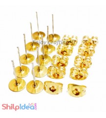 Earring Studs 3mm - Flat with Stoppers - Golden - 3 Pairs